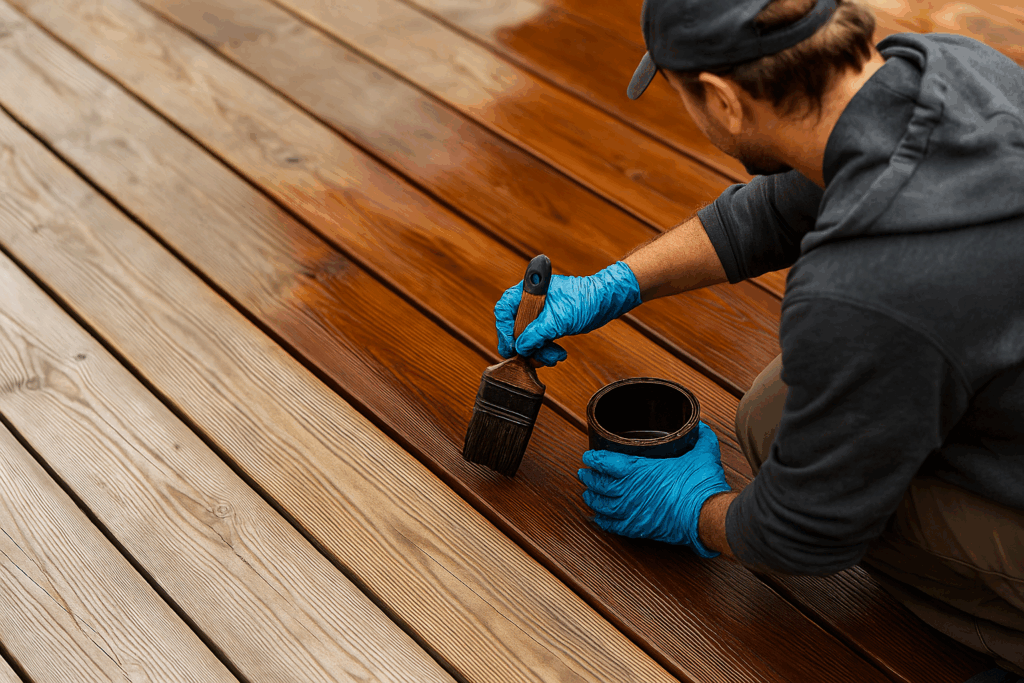 terasse-bois-corse-renovation-saturateur-entretien Terrasse en bois rénovée avec soin : entretien réalisé avec un saturateur pour raviver la teinte naturelle du bois et le protéger durablement des agressions extérieures, typiques du climat corse.